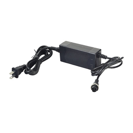 24 Volt 1.5 Amp 3-Prong Inline Battery Charger for Mini Bikes with black power cord and plug connectors shown in various close-up views.