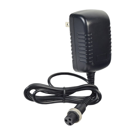 12 Volt 1.0 Amp (1000 mA) 3-Prong Battery Charger with a black power cord and plug, featuring LED indicators for charging status.