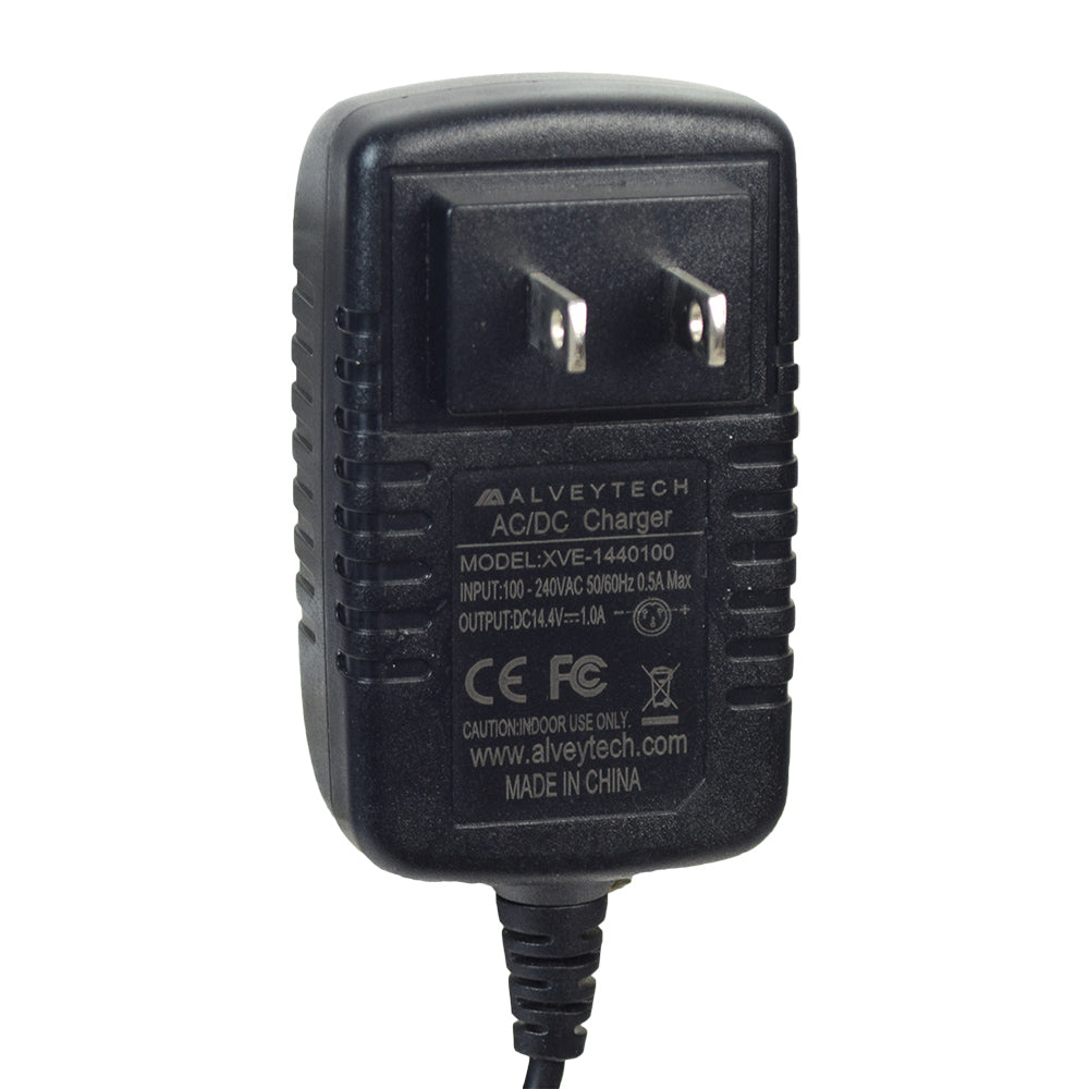 12 Volt 1.0 Amp (1000 mA) 3-Prong Battery Charger for electric scooters, featuring a black wall-mount design with an attached cord and LED indicators for charging status.