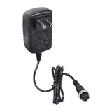 24 Volt 0.6 Amp 3-Prong Power Brick Style Battery Charger for the MotoTec MT-MB Electric Mini Bike, featuring a black power cord with plug and a close-up of the 3-prong connector.