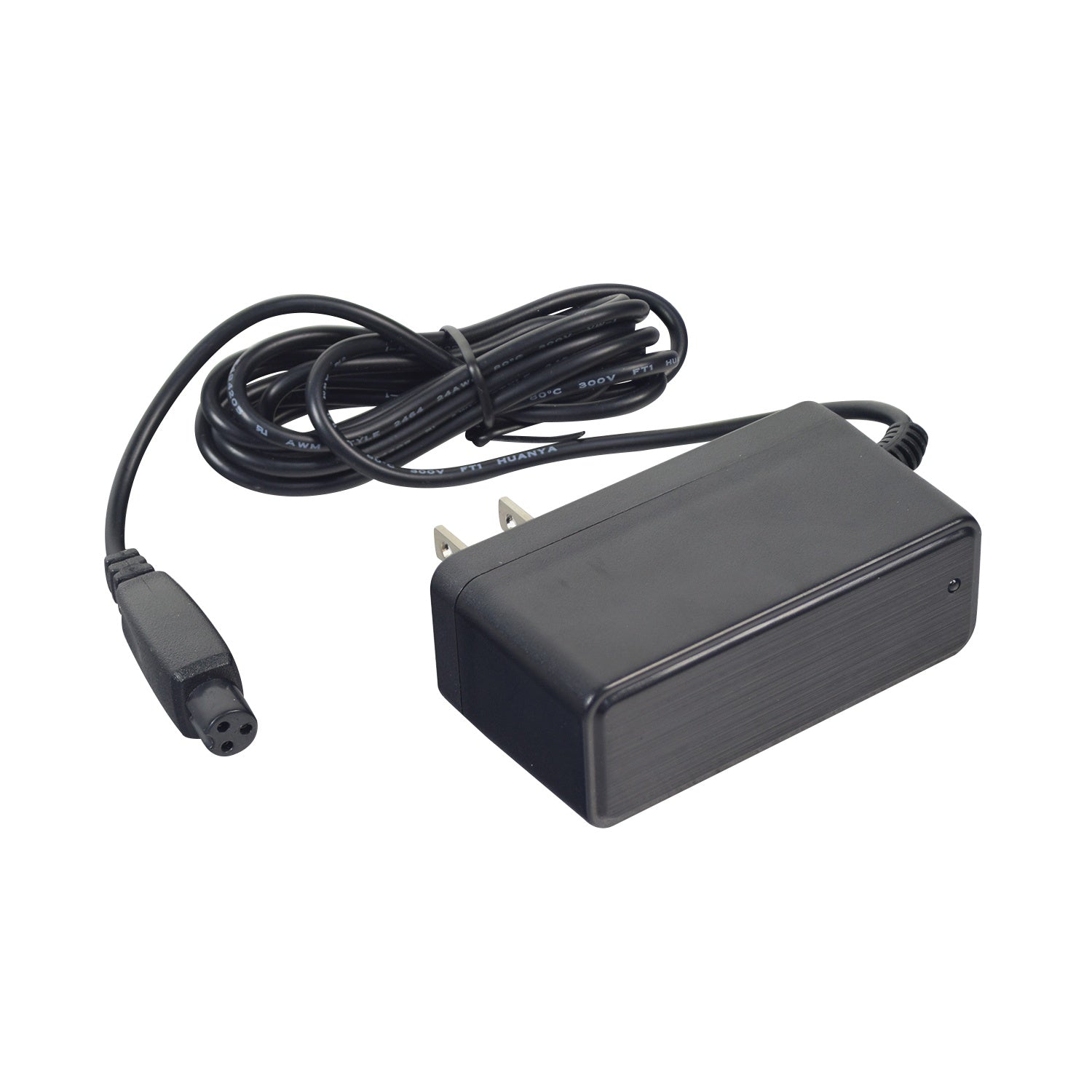 12 Volt 0.8 Amp Mini 3-Prong Battery Charger for the Viro Rides VR 550E Scooter, featuring a black power cord and a compact, rectangular adapter with a distinct mini 3-prong connector.