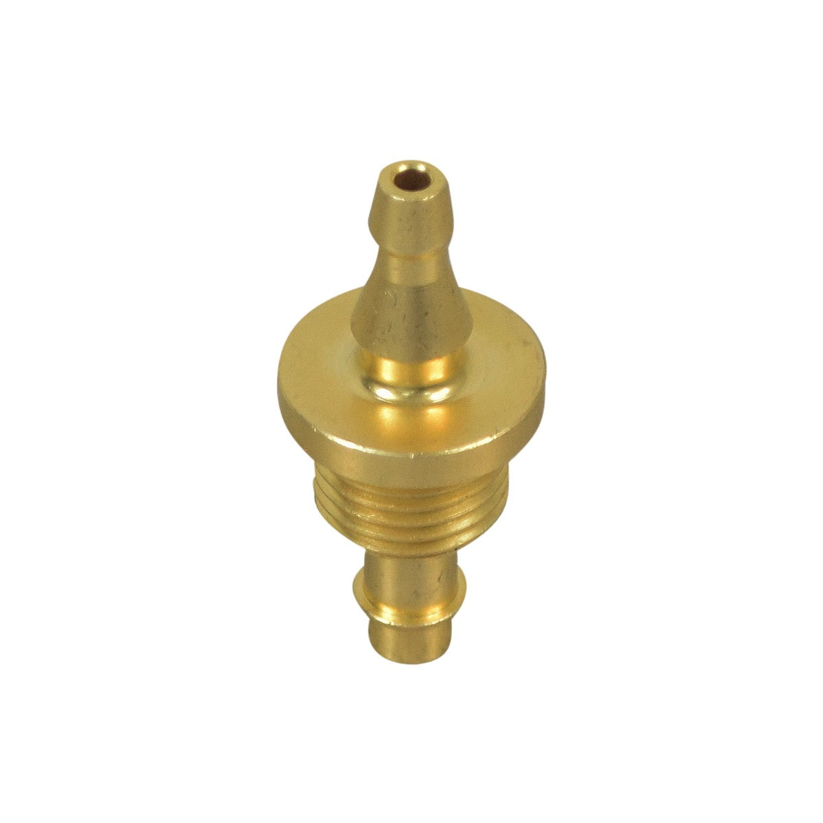 Barbed Brass Oxygen Hose Outlet Connector for Invacare Oxygen Concentrators, featuring a gold metal nozzle and point, essential for the Perfecto2 and Platinum models' system.