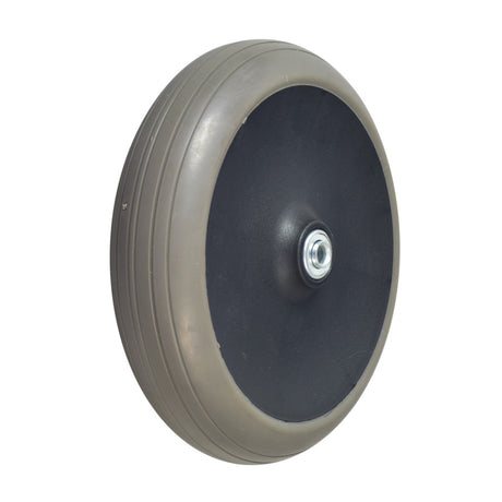 Front or Rear Wheel Assembly for the Invacare Rollator (65550) featuring a 7-1/2 gray tire with a metal center, bearings, axle, and hardware.