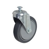 5 Swivel Caster Assembly for Invacare Manual Hydraulic Stand Up Lifts, featuring a metal wheel with a swivel fork, axle bolt, and mounting hardware.