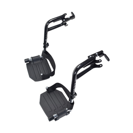 Swing-Away Footrests with Heel Loops for the Invacare Tracer and 9000 Series Manual Wheelchairs, featuring height-adjustable black metal foot pedals with straps for added comfort and secure heel loops.