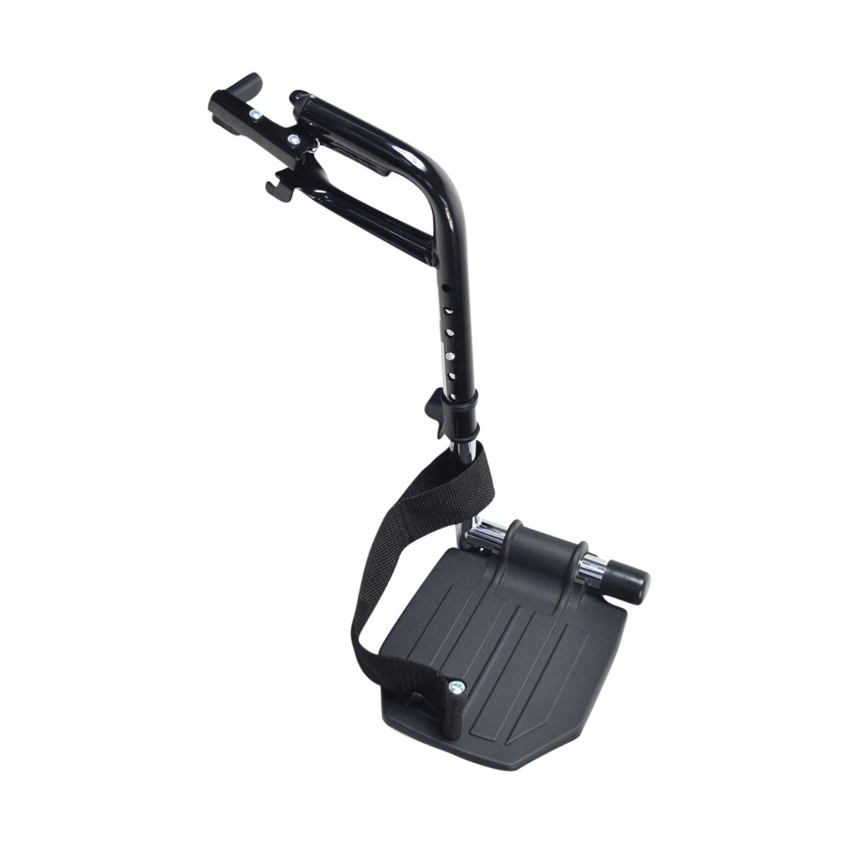 Swing-Away Footrests with Heel Loops for the Invacare Tracer and 9000 Series Manual Wheelchairs, featuring a black metal frame, adjustable height, and black straps for added comfort and stability.