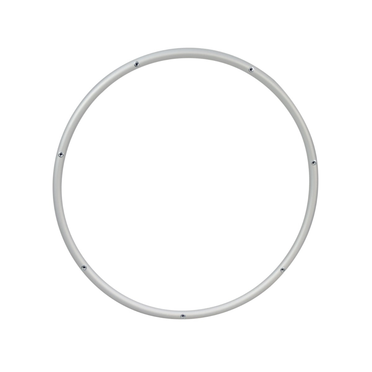 Hand Rim for Invacare Tracer Series Manual Wheelchairs: Close-up of a white aluminum alloy hand rim with seven mounting holes, designed to fit 24 wheels, enhancing mobility for lightweight manual wheelchairs.