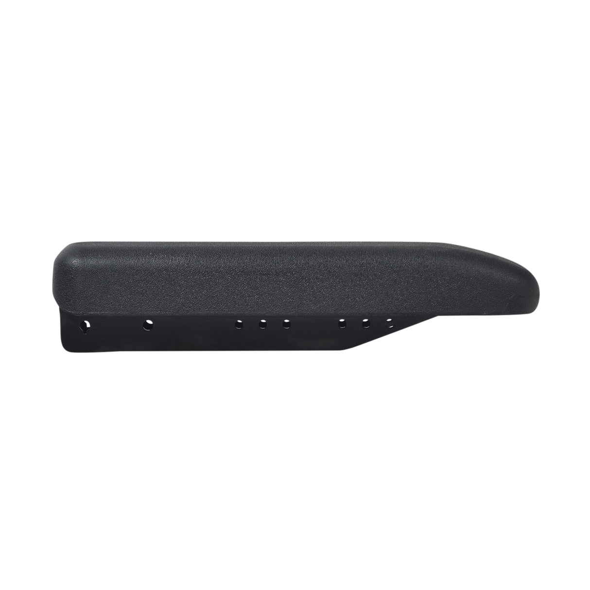 Full Length Urethane Armrest Pad for Invacare Power Chairs (Blemished) - a close-up of a black, textured armrest pad with holes, measuring 15 by 2-5/8, designed for comfort and easy installation.