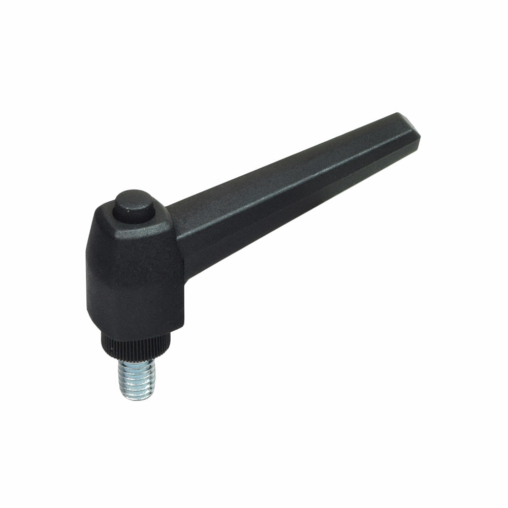 Armrest Release Handle for Invacare AVIVA FX, Pronto M91, & Pronto M94 Power Chairs with Van Seating, featuring a black plastic handle with a screw for adjusting armrest width.