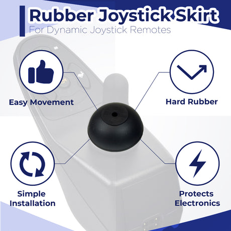 Joystick Skirt for Dynamic Joystick Remotes (Shark, SPJ+, A-Series) - black rubber piece fitting under joystick knob, protecting the electronics and ensuring easy movement for power chair controllers.