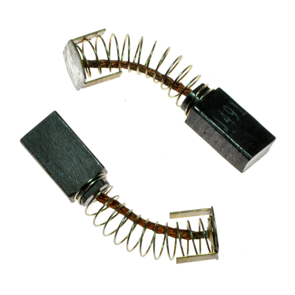 Close-up of motor brushes for Invacare Action P7E, P9000 XDT, and Ranger II power chairs with long cap motors, showing the intricate metal coil and rectangular components.