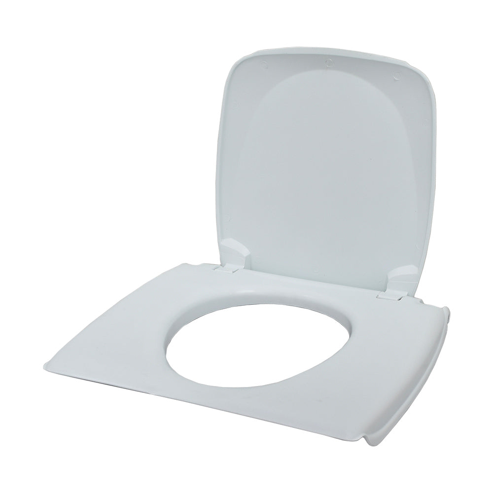 Toilet Seat with Lid for the Invacare Commode, featuring a white snap-on design, compatible with models 9630 and 9650.