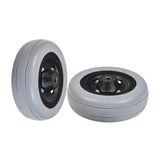 6x2 Caster Wheel Assembly for Invacare TDX3, TDX4, & TDX5 (Set of 2) featuring semi-pneumatic urethane gray tires with a black split-rim hub, offset bearings, and a metal center.