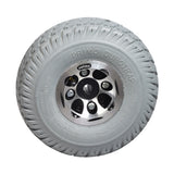 3.00-4 (10x3, 260x85) Pneumatic Drive Wheel Assembly for Invacare Pronto Power Chairs showing a silver rim and white tire designed for durability and compatibility with various models.