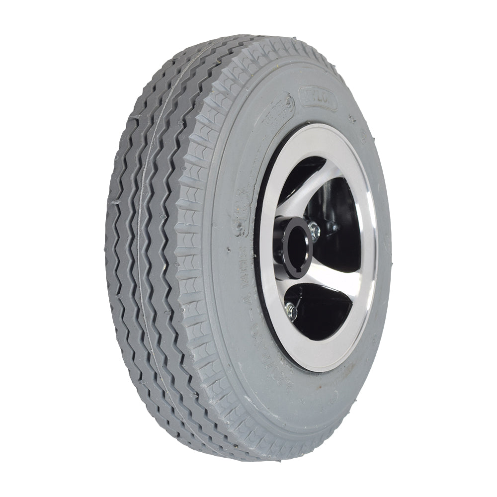 9x3 (2.80/2.50-4) Rear Wheel Assembly for the Invacare Lynx L-3X, featuring a tire with a silver rim and detailed tread pattern, designed for mobility scooters.