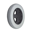 14x3 (3.00-8) Drive Wheel Assembly for Invacare Storm 3G Series Power Chairs Manufactured After 08/16/10, featuring a black 5-hole rim and foam-filled, flat-free, knobby treaded Primo Powertrax tire.