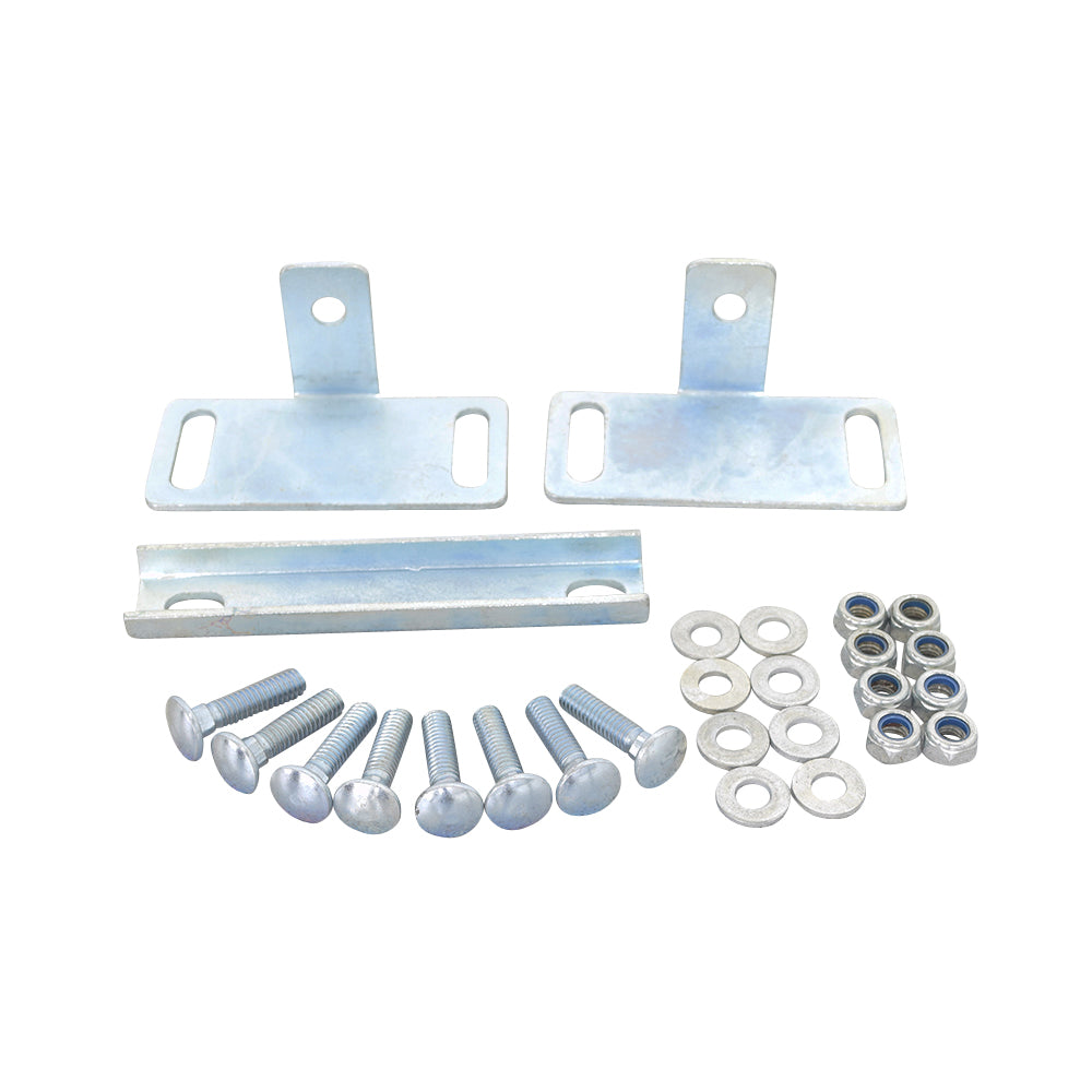 Crossbrace Assembly & Hand Rail Receivers for Invacare Homecare Beds with the CareGuard Half-Length Rail 6640, featuring a close-up of metal brackets, screws, and silver nuts without additional hardware.