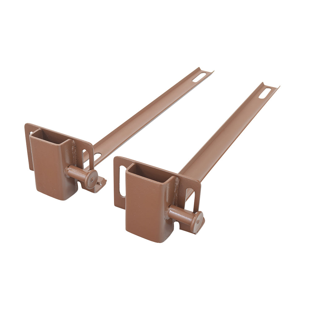 Crossbrace Assembly & Hand Rail Receivers for Invacare Homecare Beds with the CareGuard Half-Length Rail 6640, featuring a sturdy brown metal object with holes and a round knob for mounting rails.