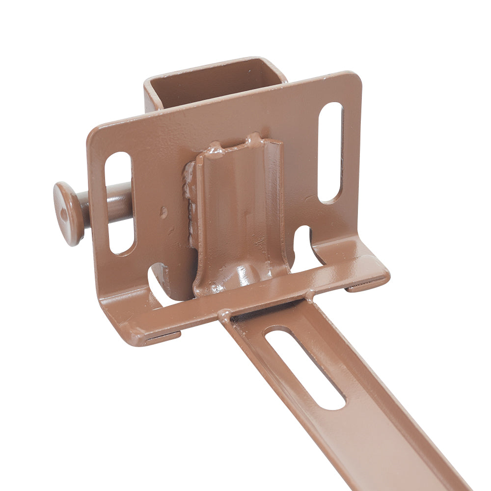 Crossbrace Assembly & Hand Rail Receivers for Invacare Homecare Beds with the CareGuard Half-Length Rail 6640, featuring a brown metal object with holes designed for mounting and strengthening hospital beds.