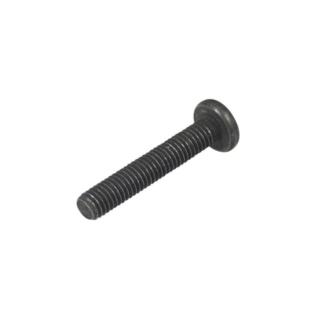 10-32x1-1/8 Black Zinc Machine Screw: A close-up of a black zinc metal screw with a round head, commonly used in Invacare power chairs and armrest assemblies for secure fastening.