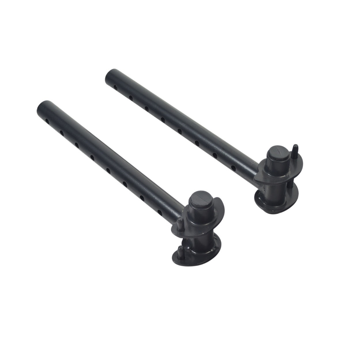 Leg Rest Hanger Assembly for Invacare Pronto M50, M51, & M91 with SureStep Power Chairs features a pair of black metal pipes with mounting hardware for secure attachment.