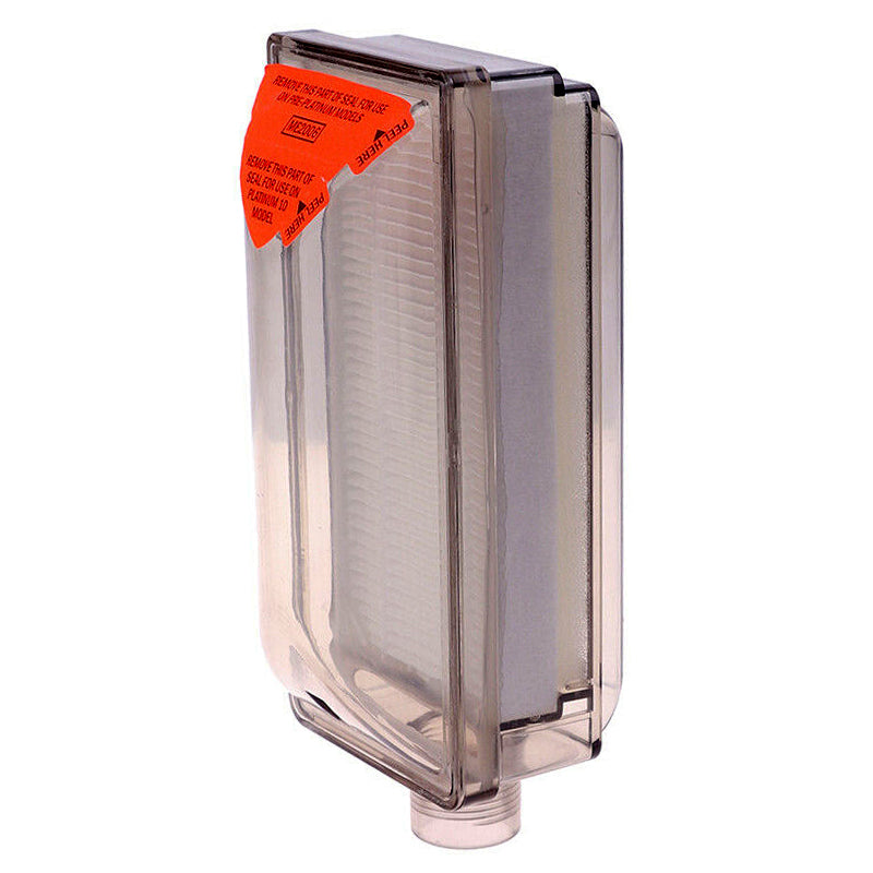 Inlet HEPA Filter for the Invacare Oxygen Concentrator in a clear plastic container with a red label, allowing visual inspection of dust and contaminants without removal from the concentrator.