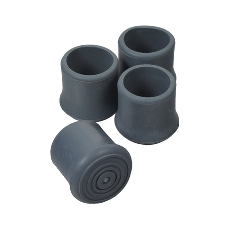 1-1/8 Gray Rubber Tips for Invacare Walkers (Set of 4) shown with smooth, cylindrical design, ideal for protecting floors and enhancing grip on walker legs.