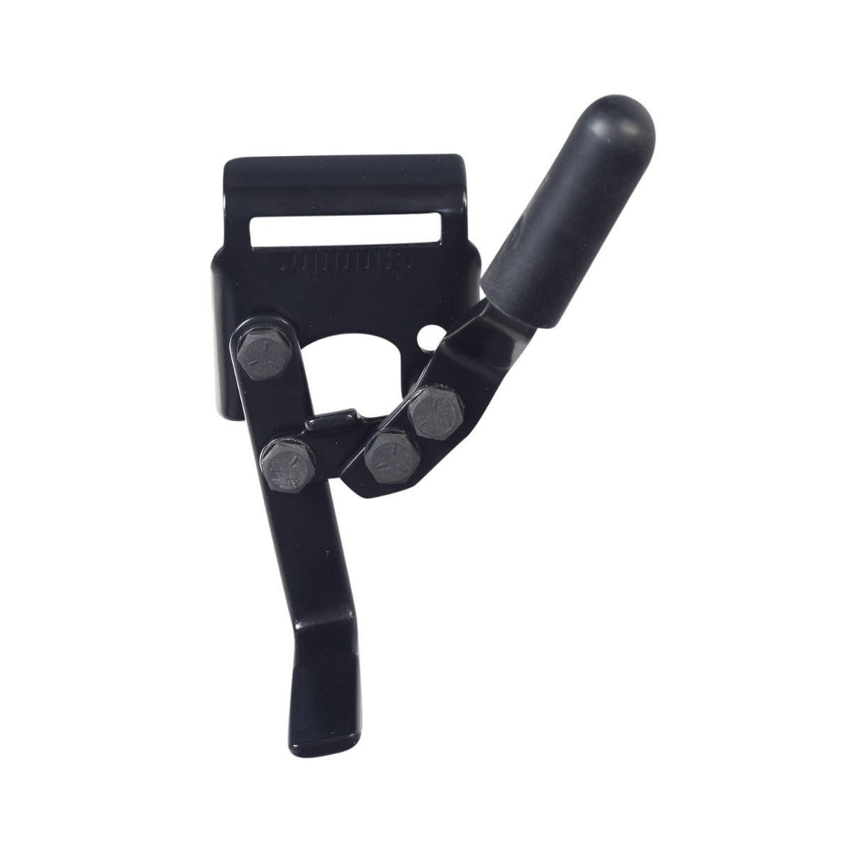 Clamp-On Wheel Lock for Invacare 9000 SL & Tracer EX2 Manual Wheelchairs, featuring a black metal assembly with a black handle and screws, designed for secure attachment and efficient braking.