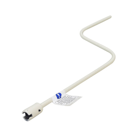 White Emergency Crank for the Invacare G-Series Full Electric Bed, featuring a white pipe with a blue and white label, designed for manual operation during power outages.