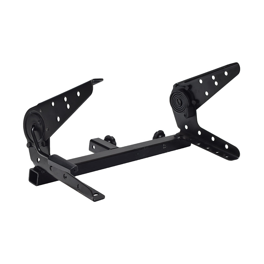 20 Seat Frame Bracket with Release Lever for Invacare Pronto M41, M51, & M61 Power Chairs, showing a black metal bracket with holes, hinges, and adjustment knobs.