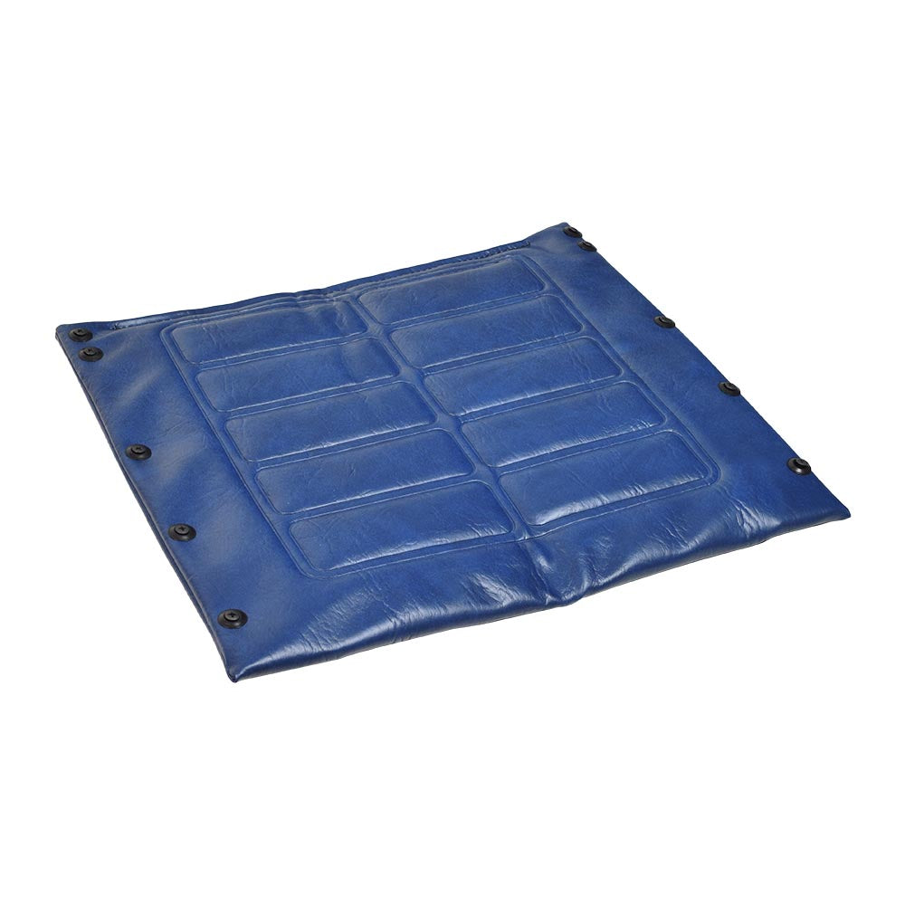 20x20 Midnight Blue Vinyl Seat Cushion for Invacare Tracer Series Wheelchairs, featuring black buttons and a textured surface, designed for comfort and easy cleaning, with 12-screw installation.