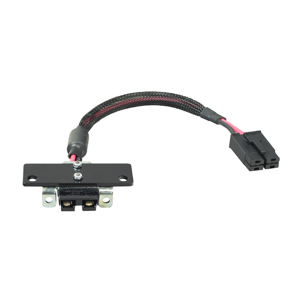 Battery Wiring Harness for the Invacare 3G Storm Series Torque SP, featuring a black and red cable with connectors, black wires, and a black rectangular mounting bracket with metal bolts.