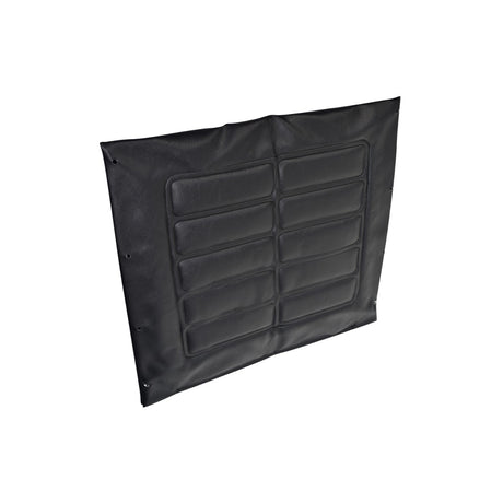 24x16 Back Upholstery with Hardware for Invacare Tracer Wheelchairs, featuring a black leather cushion with perforations. Includes mounting screws and countersink finish washers for easy attachment.