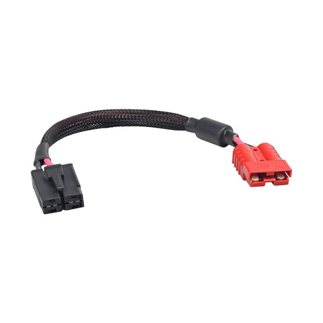 Battery Extension Cable for the Invacare Pronto M71, M91, & M94 with SureStep, featuring a close-up of the red electrical connectors and black cable designed for Mk5 and Mk6i controllers.