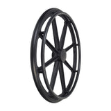 23 Wheel Assembly with Handrim for the Invacare Mariner Shower Chair, featuring a solid, treaded urethane tire with spokes.