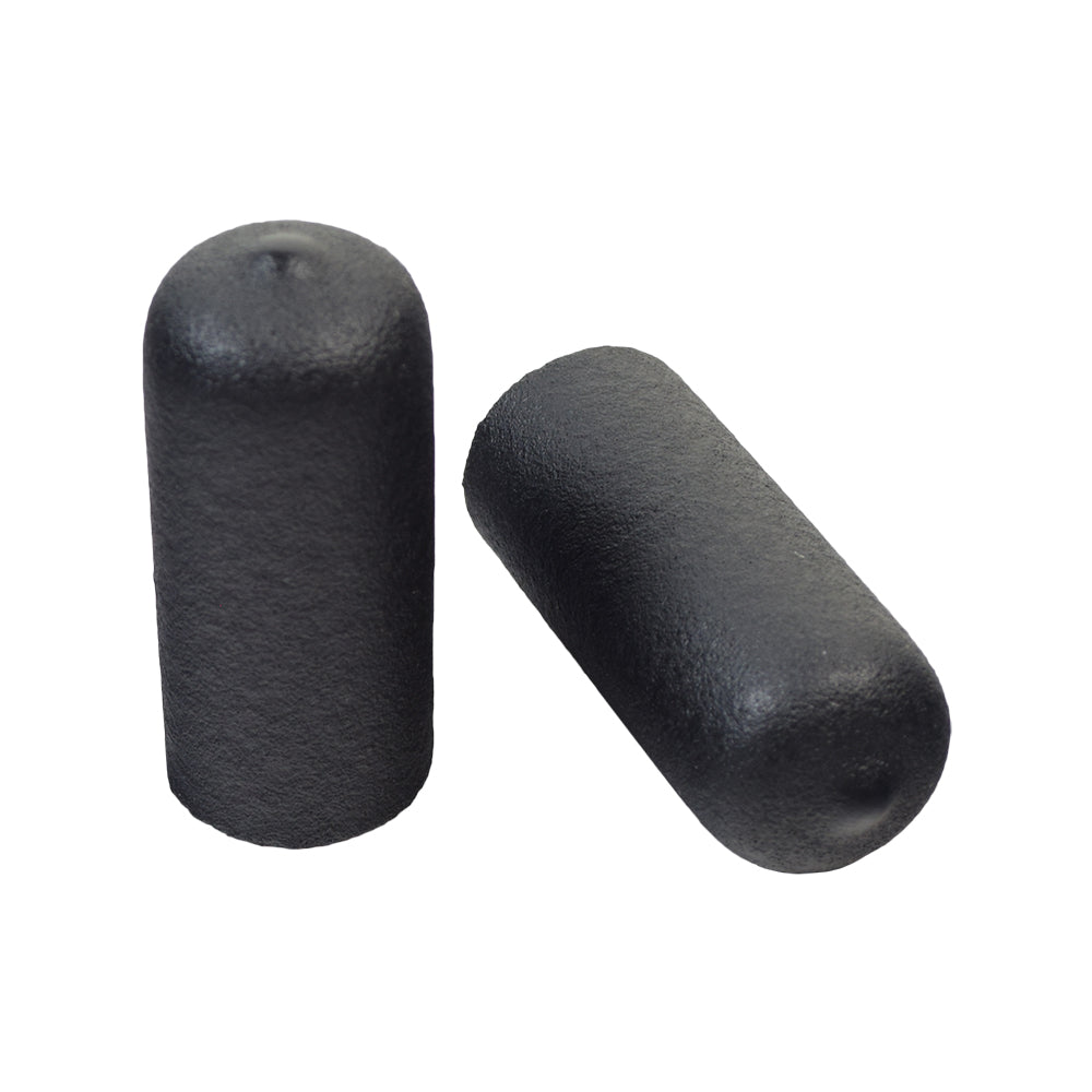 Black Rubber Tips for 5/8 Round Invacare Style Wheelchair Wheel Locks Extensions (Set of 2) showing a close-up of the cylindrical black rubber tips designed for engaging or disengaging the wheel lock.