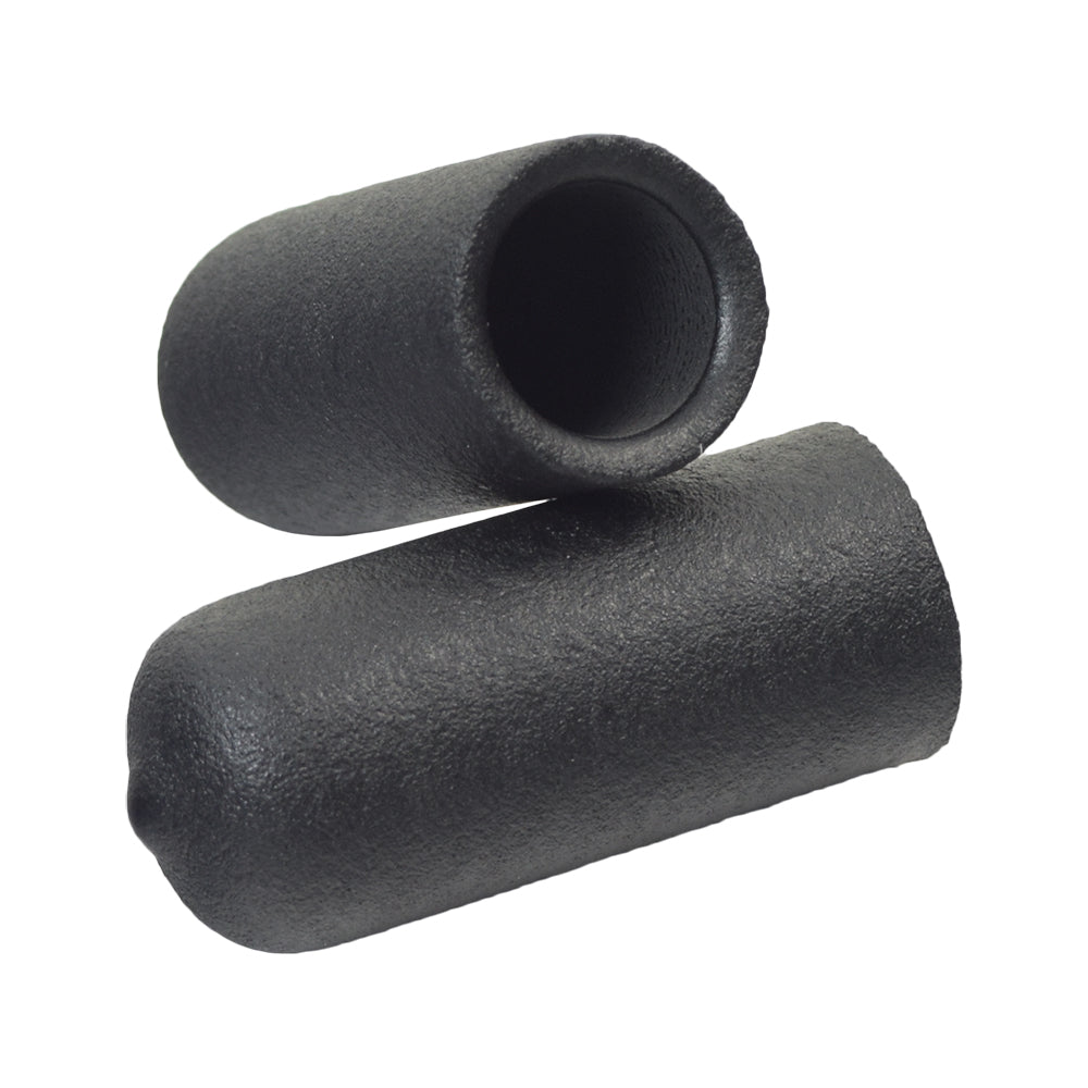 Black Rubber Tips for 5/8 Round Invacare Style Wheelchair Wheel Locks Extensions (Set of 2) shown in close-up, highlighting the textured black foam material and rounded end for easy wheel lock engagement.