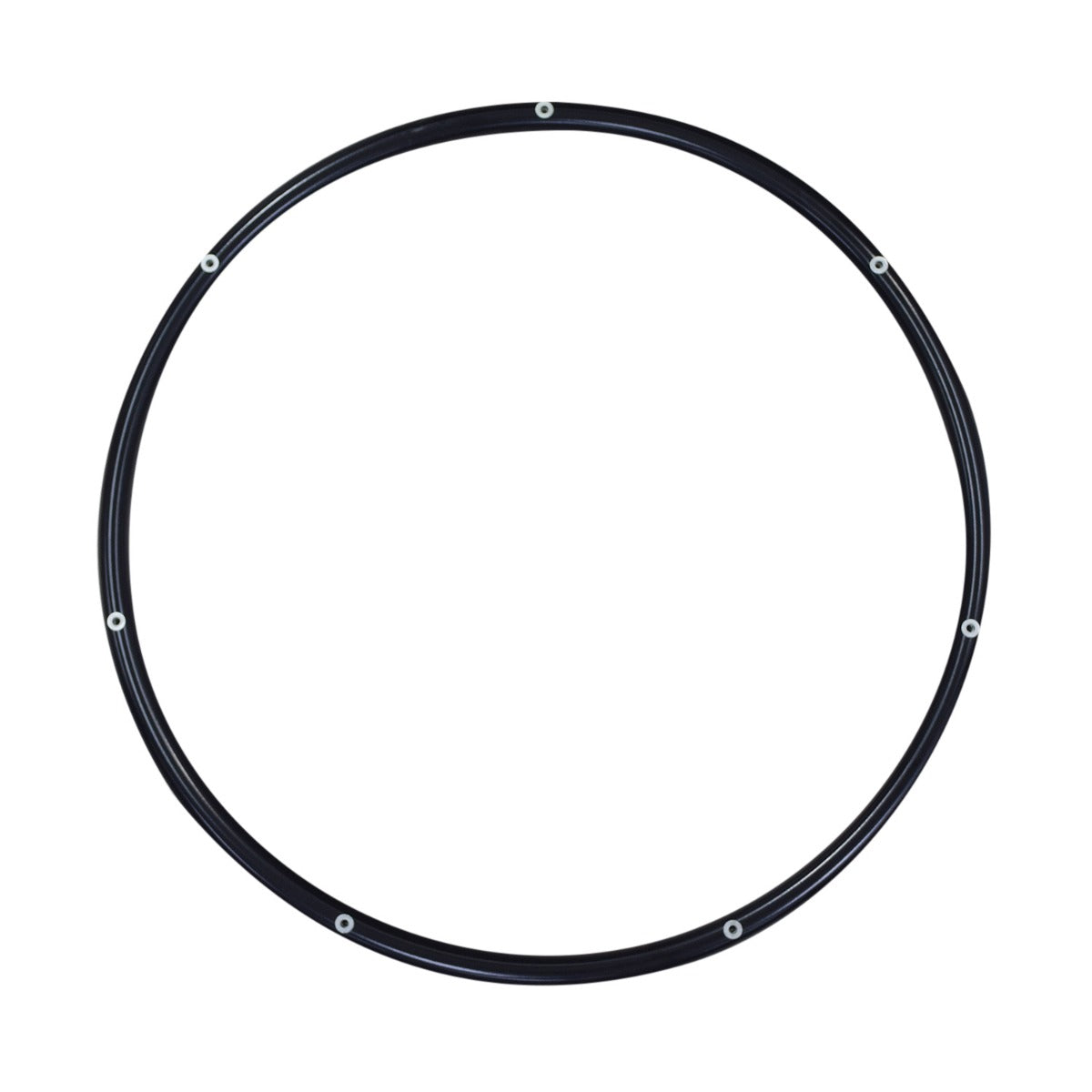 Flat Black 7-Point Aluminum Hand Rim for Invacare Tracer & 9000 Series Wheelchairs with 24 Wheels, featuring a smooth black circular design with multiple screw holes around the edge.