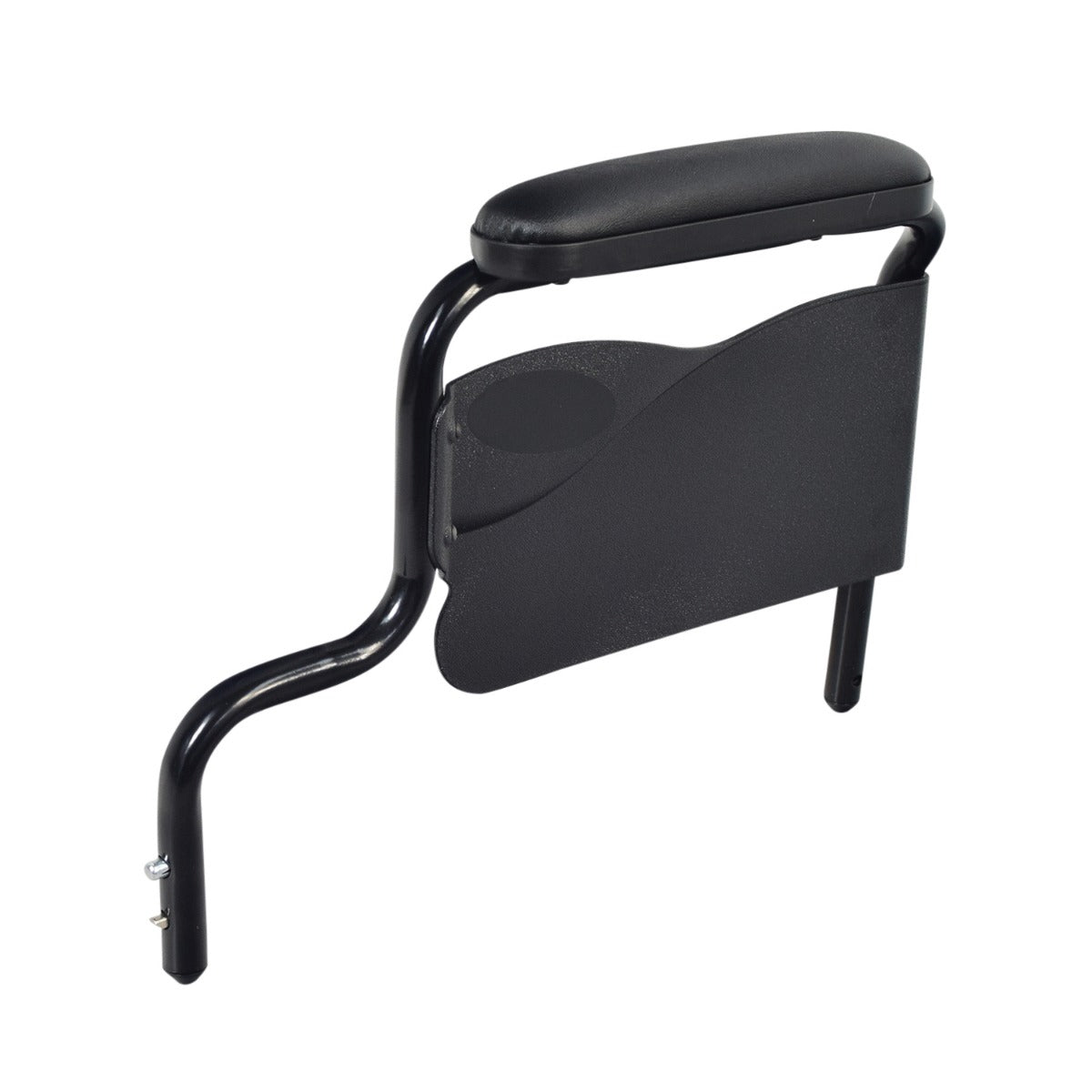 Desk Length Armrest Assembly for the Invacare 9000 SL Wheelchair, featuring a black metal frame with a curved front tube and black armrest pad, designed to fit either left or right side.