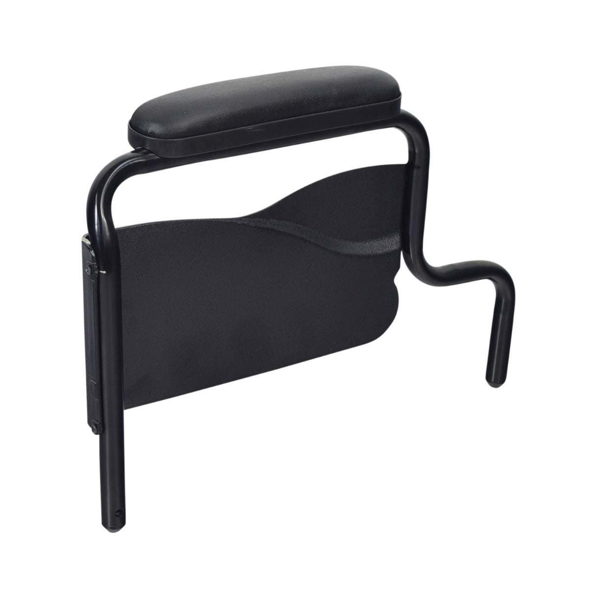 Desk Length Armrest Assembly for the Invacare 9000 SL Wheelchair featuring a black armrest pad, curved metal frame, clothing guard, and torsion spring.