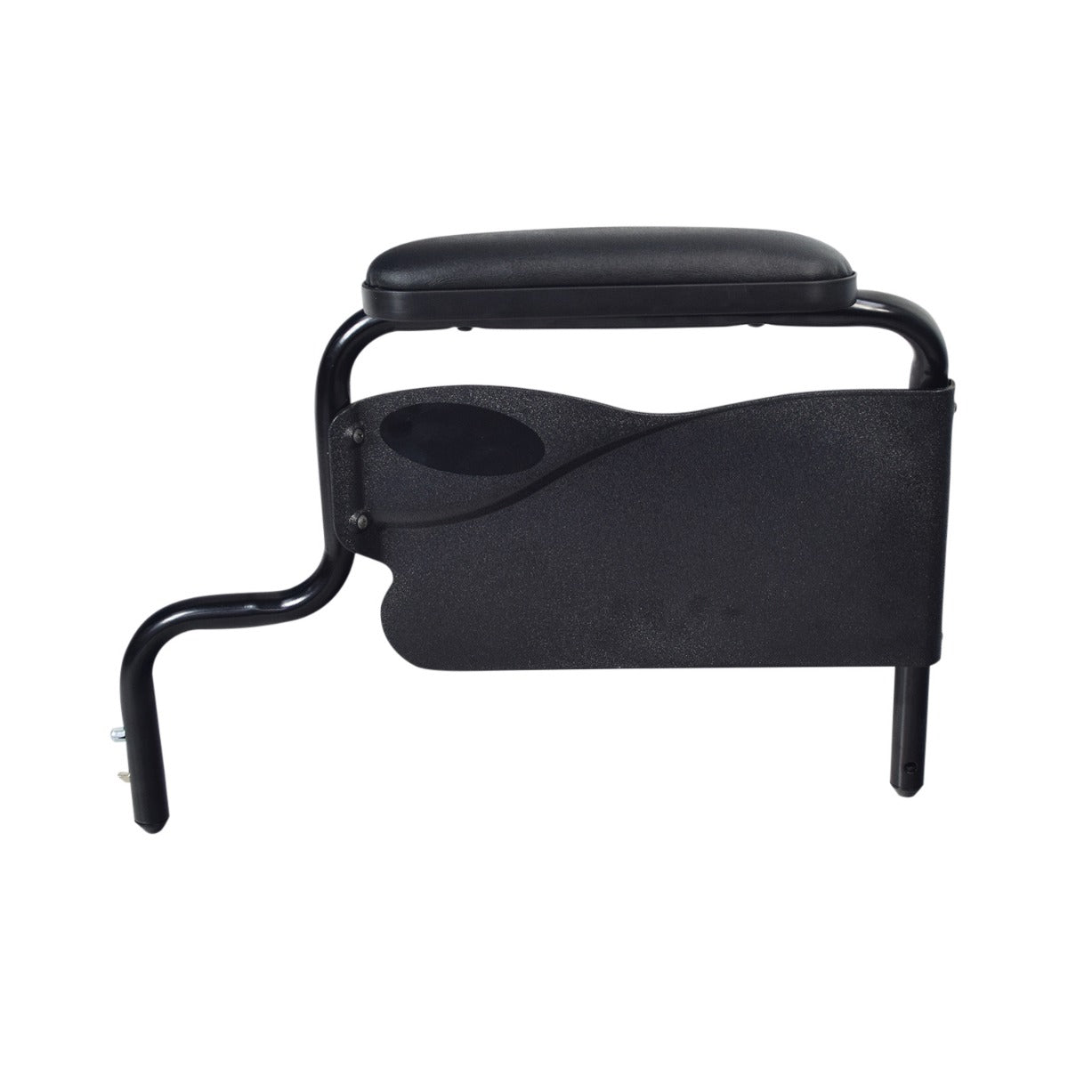 Desk Length Armrest Assembly for the Invacare 9000 SL Wheelchair, featuring a black armrest pad, metal frame, curved front tube, clothing guard, and torsion spring.