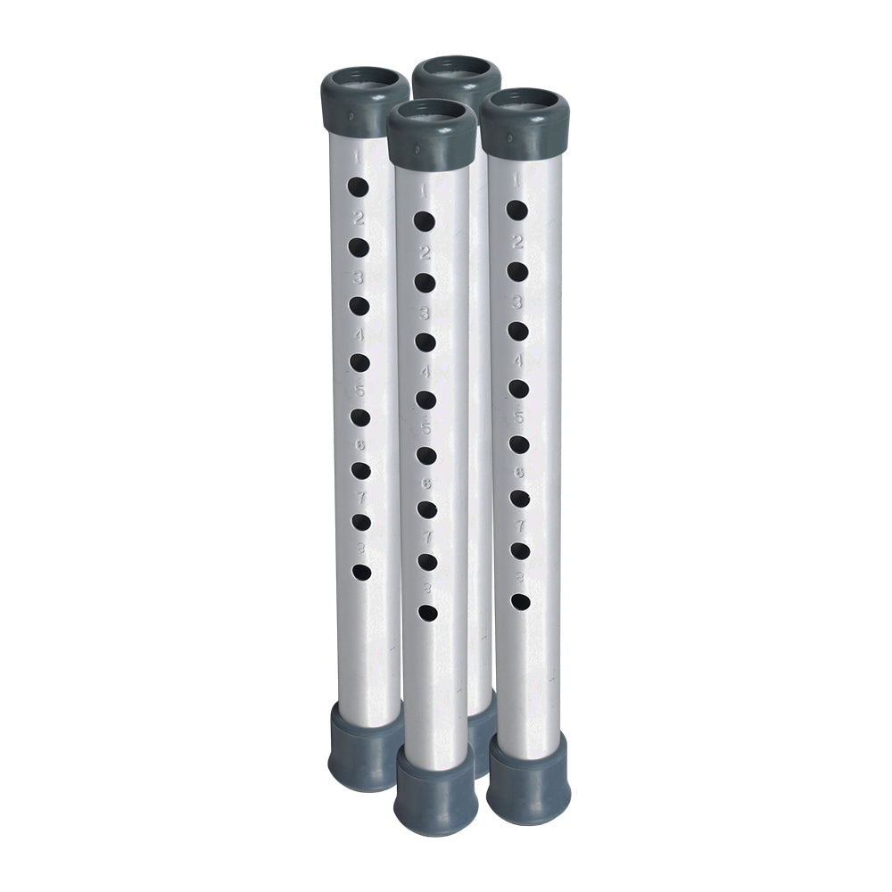 13 Riser Extension for Invacare 6291 Series Walkers (Set of 4) – close-up of metal poles with holes, designed to adjust walker height and enhance movement for various Invacare walker models.