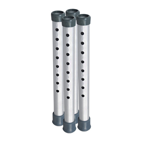 13 Riser Extension for Invacare 6291 Series Walkers (Set of 4) – close-up of metal poles with holes, designed to adjust walker height and enhance movement for various Invacare walker models.