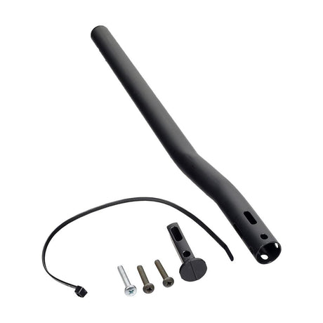 Joystick Mounting Tube for the Invacare Pronto M71, featuring a black antenna-like structure, attached wires, and accompanying screws, designed for easy replacement with end cap and necessary hardware included.