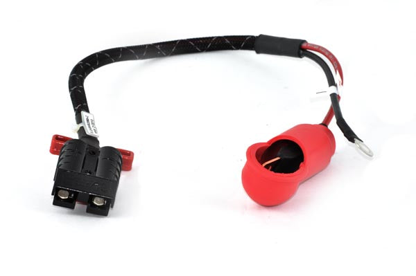 Quick Disconnect Battery Cable with Fuseable Link for Jazzy 1121, featuring a visible connector and capped end, designed to ensure safe and efficient battery management for Pride Mobility power chairs.