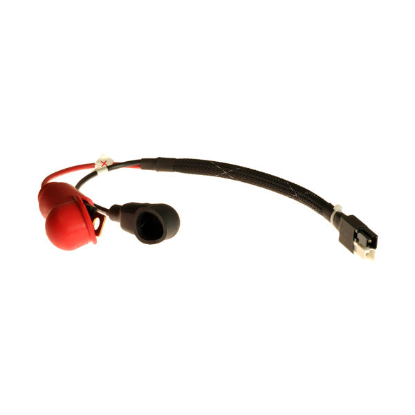 Quick Disconnect Battery Cable for the Jazzy EVO 614 & EVO 614HD, featuring a close-up of the red ball and black cable, designed for easy battery dismounting with a 40A fuse-able link.