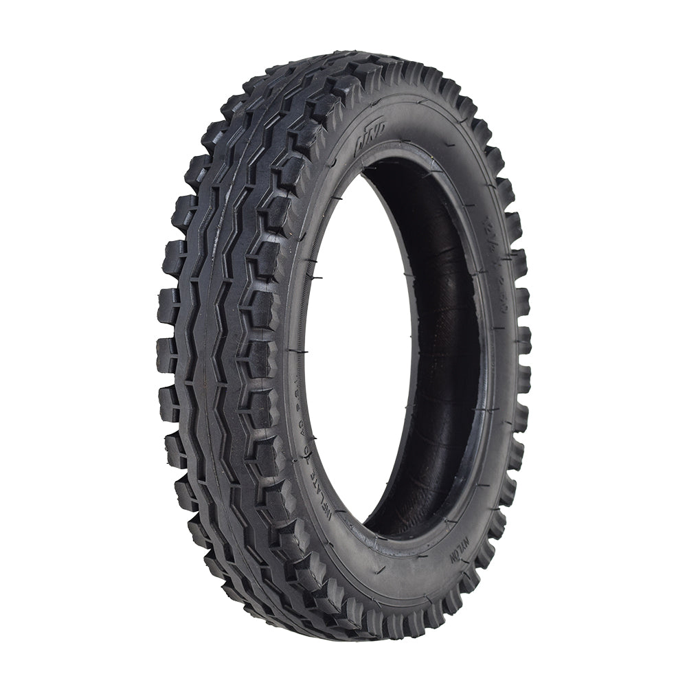 12-1/2 x 2.50 Heavy-Duty All-Terrain Tire with Q205 Tread, ideal for electric scooters, featuring a robust tread pattern for enhanced grip and durability.