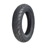 3.50-10 (100/90-10) Tubeless Scooter Tire with QD004 Tread, featuring a close-up view of the tire’s thin tread and durable black synthetic rubber, suitable for both vintage and modern scooters.