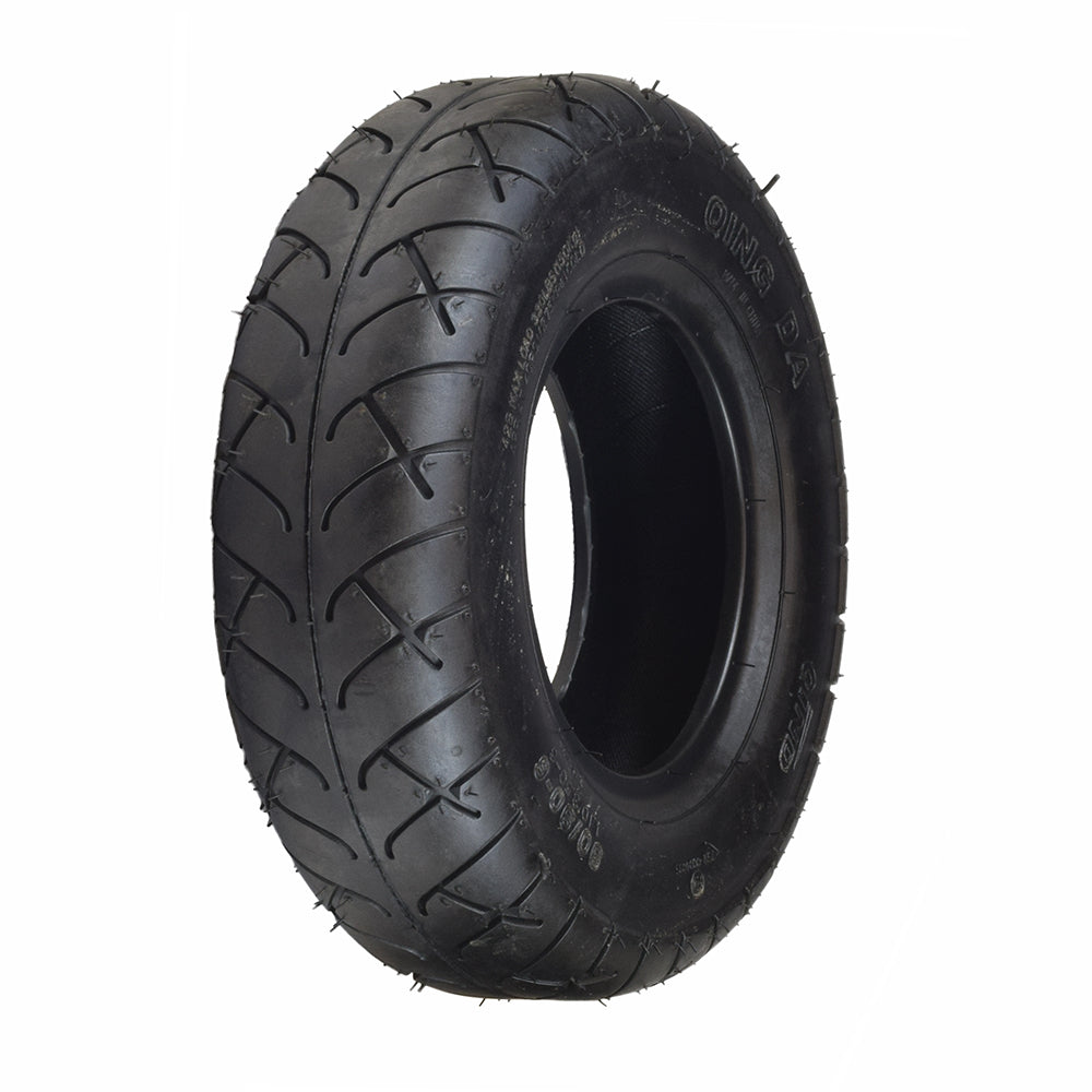 4.10/3.50-6 (90/90-6) Front Tire with Q114 Tread for the Minimoto Maxii & TrailMaster 163 Mini, showcasing a close-up of its distinctive cross-patterned tread.