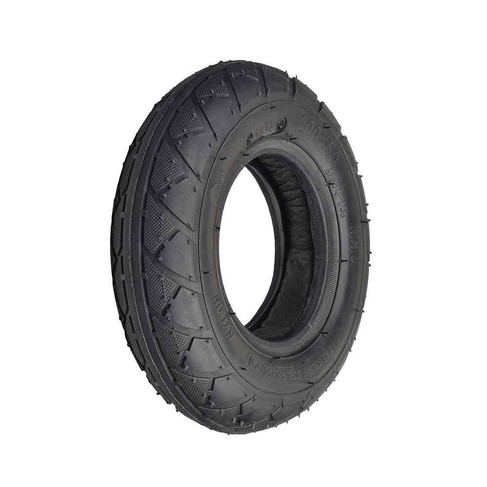 200x50 No-Flat Flat Free Solid Rubber Scooter Tire with KF813 Tread, featuring a puncture-proof design and durable black tread. Ideal for various scooter makes and models.